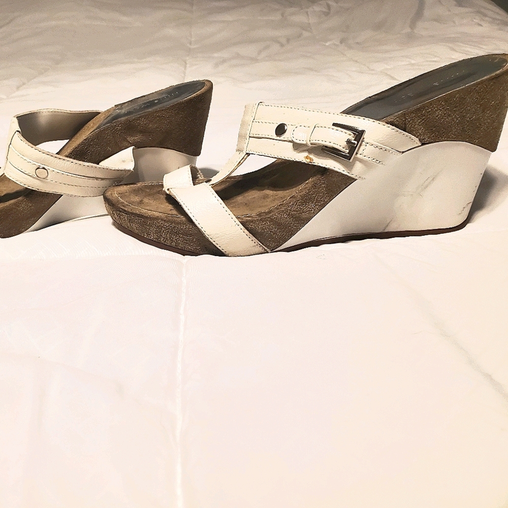 Nine West white strap wedge sandals. 9M.